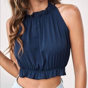 Ruffle Trim Peekaboo Tie Back Crop Top